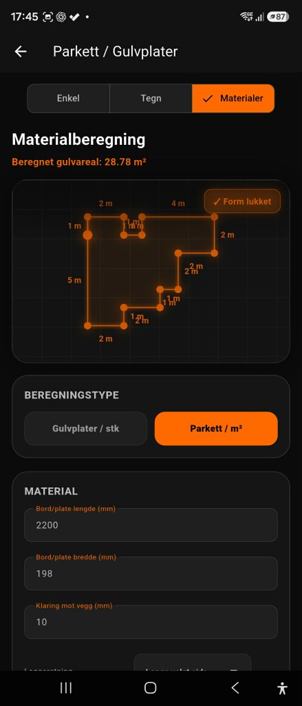 Parkett – beregning